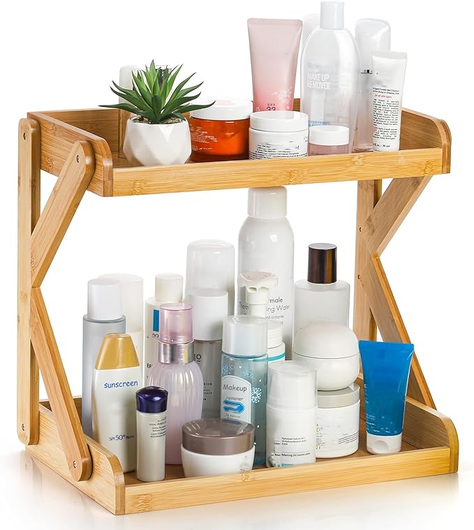 AVLA 2-Tier Coffee Station Organizer, Bamboo Kitchen Counter Shelf, Countertop Spice Condiment Rack Syrup Storage Holder, Tea Station Stand for Coffee Bar Accessories, Office, Home, Desktop