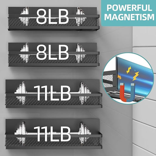 Magnetic Spice Rack for Refrigerator, 4 Pack Magnetic Shelf for Refrigerator,Moveable Fridge Magnetic Spice Racks with 10-Hook Rack for Kitchen Organizers and Storage