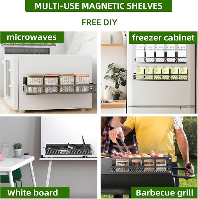 Magnetic Spice Rack for Refrigerator, 3 Pack Magnetic Shelf for Refrigerator, Movable Magnetic Basket is Used for Side Storage in Ovens, Microwaves, or Washing Machines