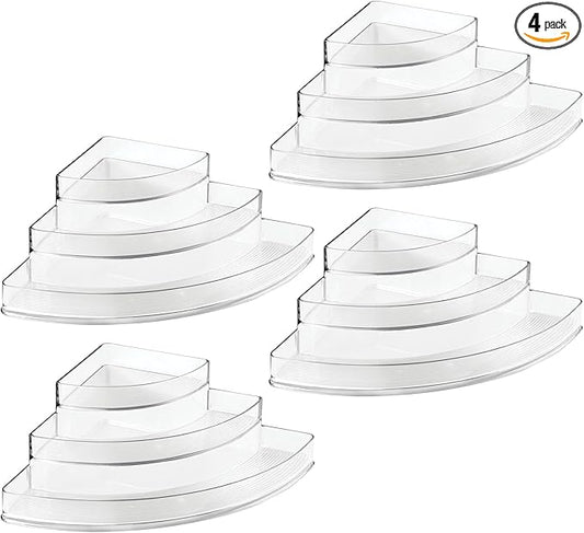 iDesign Corner Spice Rack Organizer for Countertop, Pantry, or Cabinet - Set of 4 - Clear