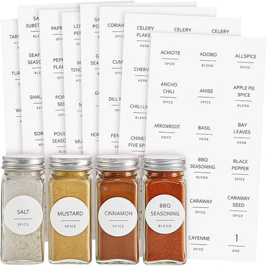 Talented Kitchen 144 Spice Labels Stickers, White Spice Jar Labels Preprinted for Spice Jar Lids, Seasoning Herbs Spice Rack Organization, Water Resistant, Black Minimalist (Round 1.5 in)