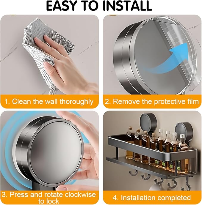 ONXE Suction Cup Spice Rack,2 Pack No-trace Seasoning Organizer with 5 Hook Rack/Hangers for Walls,Refrigerator,Oven,Cabinet,No Damage Pantry Organizers and Storage Shelf,Home and Kitchen Gadgets