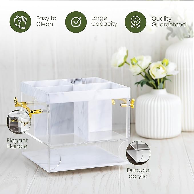 ELTOW Utensil Holder for Party, Silverware Caddy with Handle, Swivel, Lucite Acrylic Organizer for Spoons, Forks, Knives, Napkins, Elegant Cutlery Utensil Caddy