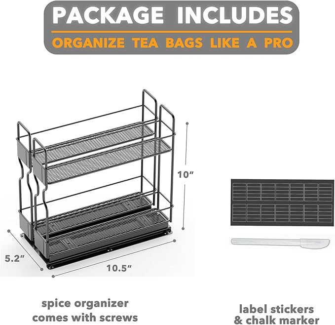 SpaceAid Pull Out Spice Rack Organizer for Cabinet, 2 Drawers 2-Tier, Pull Out Spice Rack Organizer with 20 Jars