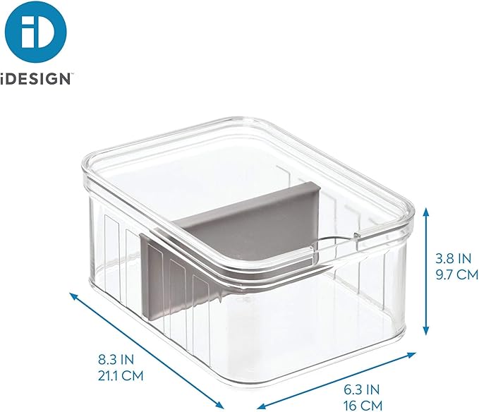 iDesign Plastic Crisp Divided Fruit and Vegetable Storage with Easy to Grip Integrated Handles Designed to Keep Food Fresh Longer, 8.32" x 6.32" x 3.76", 2 Section