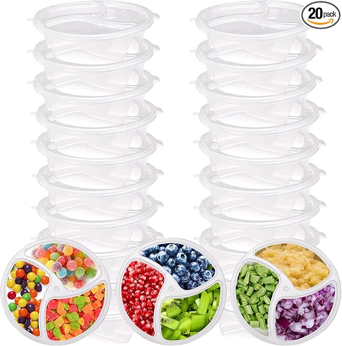 20 reusable snack box container set, 3 Compartment Condiment Containers with Lids,Reusable small sauce dipping container, used for multifunctional storage of disposable snacks and seasonings ﻿