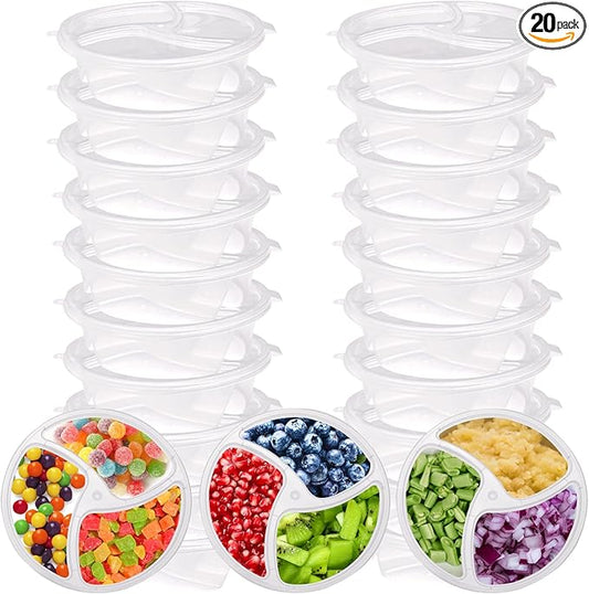 20 reusable snack box container set, 3 Compartment Condiment Containers with Lids,Reusable small sauce dipping container, used for multifunctional storage of disposable snacks and seasonings ﻿
