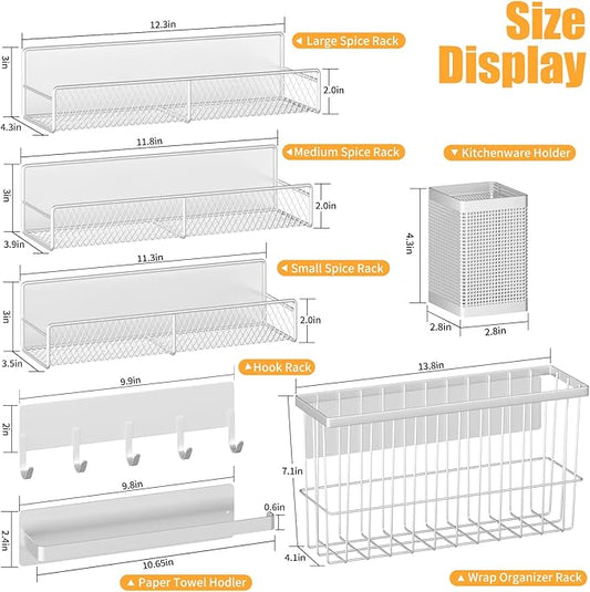 7 Pack Metal Magnetic Spice Rack for Refrigerator, Moveable Storage Fridge Organizer - White