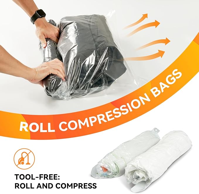 [2024 NEW]10 Pack Vacuum Storage Bags (2 Jumbo/2 Large/2 Medium/4 Rolling Bag) | Space Saver | Rapid Vacuum | Double Zip Seal | Clip Stopper | Ideal for Clothes, Blankets Compression and Travelling