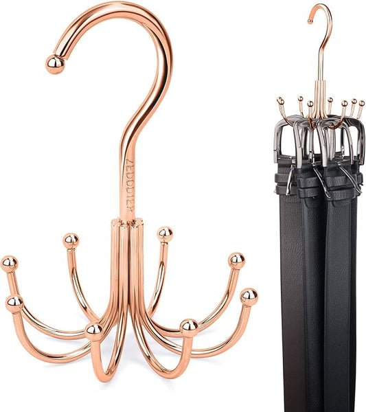 ZEDODIER Belt Hanger, 2 Pack Belt Rack Closet Accessories Organizer, Maximum 24 Storage Capacity, Hanging Holder Storage Hook for Belt, Bra, Tank Top, Tie, Scarf, Purse, Rose Gold