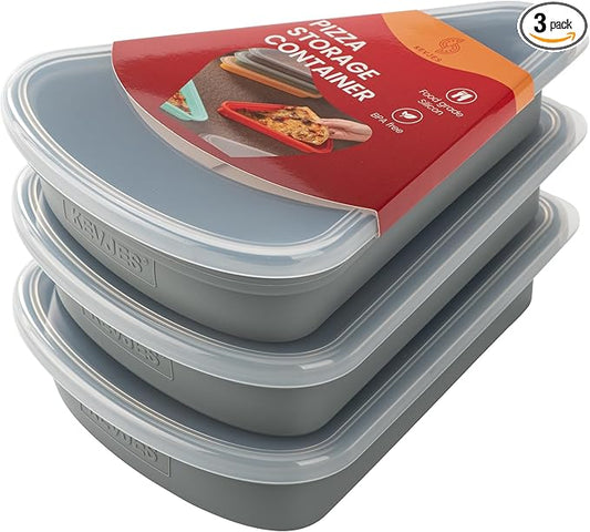 3sets Reusable Silicone Leftover Pizza Slice Storage Container with Air-tight Lids-BPA Free,Fits Single Slice up to 16”,Save Space,Refrigerator organizer(3 Space Grey)