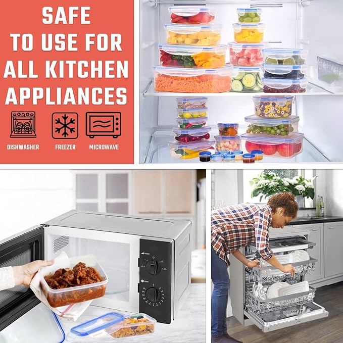 RockBerry 32 Pcs Large Plastic Food storage containers-85 oz to Sauces Box Stackable Kitchen storage bowls sets-BPA Free Leak proof with lids airtight-Microwave freezer safe lunch boxes