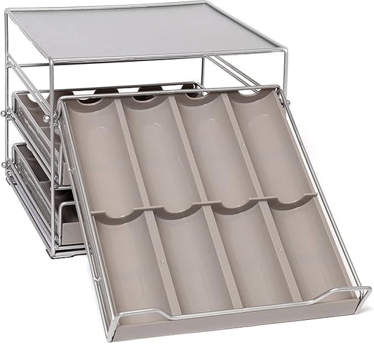 Lipper International 8724 Three-Tier Tilt-Down Kitchen and Cooking Spice Drawer Rack with 96 Labels, Silver, 24 Bottle Capacity