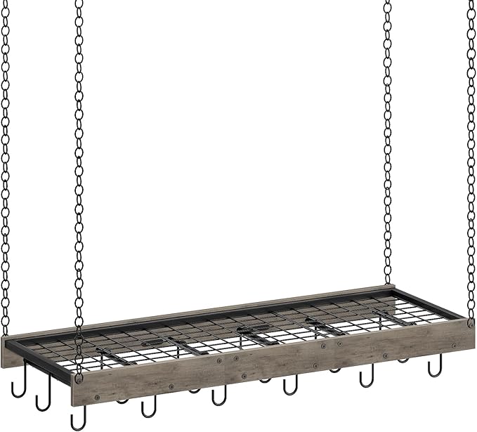 Hanging Pot Rack, Ceiling Wall Mounted Pot Rack for Kitchen, Industrial Style Pot Hanger with 18 Hooks, Cookware Storage Organizer, for Pots and Pans, Greige and Black TPR12BGC1