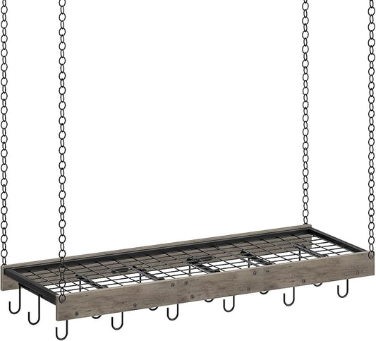 Hanging Pot Rack, Ceiling Wall Mounted Pot Rack for Kitchen, Industrial Style Pot Hanger with 18 Hooks, Cookware Storage Organizer, for Pots and Pans, Greige and Black TPR12BGC1