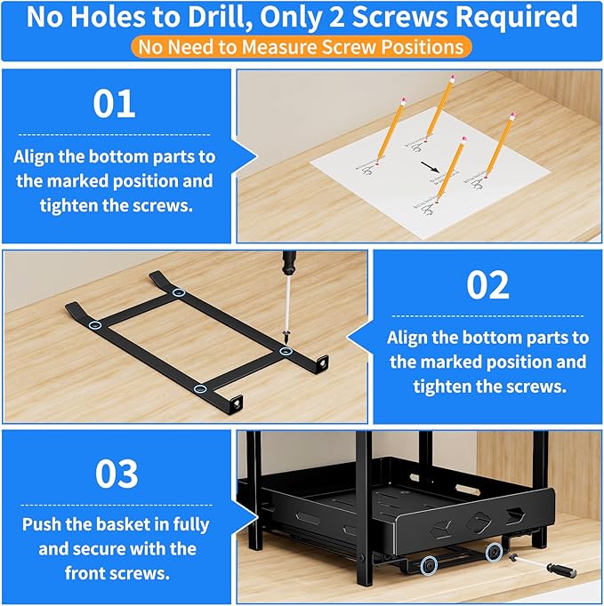Pull Out Spice Rack Organizer, 2-Tier Vertical Spice Rack, Height Adjustable for Kitchen Cabinet (9.7''Wx10.8''Dx9.2''H, Metal Black)