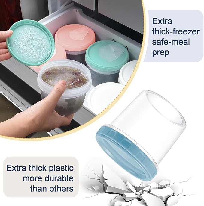 12pcs 16 oz Plastic Deli Containers with Screw Lids, Small Freezer Container Reusable 2 Cup Food Storage Container with Pen & Brush for Snack Salad Fruit, Microwave & Dishwasher Safe BPA Free