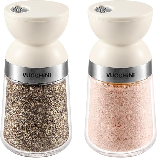 Vucchini Salt and Pepper Shaker Set 3 Adjustable Pour Holes, Dishwasher Safe, 5oz Large Capacity Spice Shaker for Kitchen & Camping (Cream)