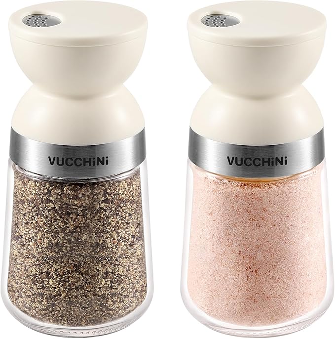 Vucchini Salt and Pepper Shaker Set 3 Adjustable Pour Holes, Dishwasher Safe, 5oz Large Capacity Spice Shaker for Kitchen & Camping (Cream)