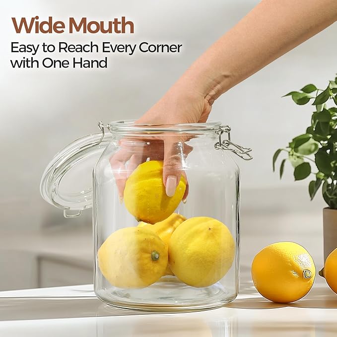 ComSaf Glass Jars with Airtight Lid 86 oz, Wide Mouth Gallon Mason Jars, Large Glass Storage Containers with Lids, Flour Sugar Storage Containers, Big Glass Canister for Rice, Oats, Pickle, Set of 2