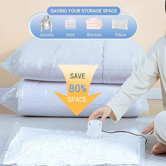 10 Jumbo Vacuum Storage Bags, Vacuum Seal Bags for Clothing, Pillows, Comforters, Blankets, Space Saver Bags with Electric Pump