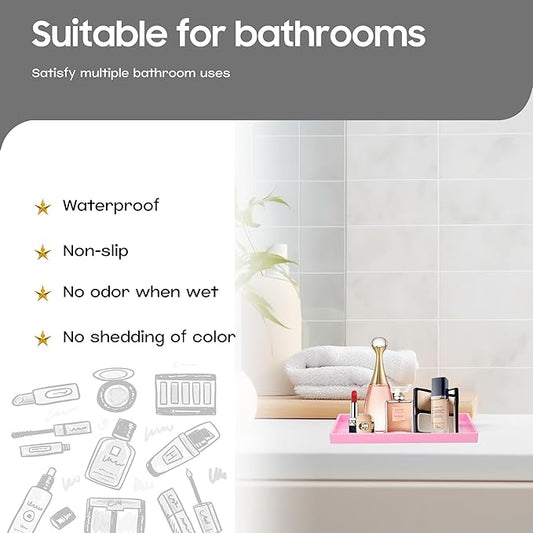 Vanity and Bathroom Tray, 7.7" ABS Countertop Organizer,Waterproof Vanity Tray for Toilet Tank,Perfume,Soap,Keys,Bathroom Accessories,Kitchen and Bath Trays,Non Slip Small Trays,Pink