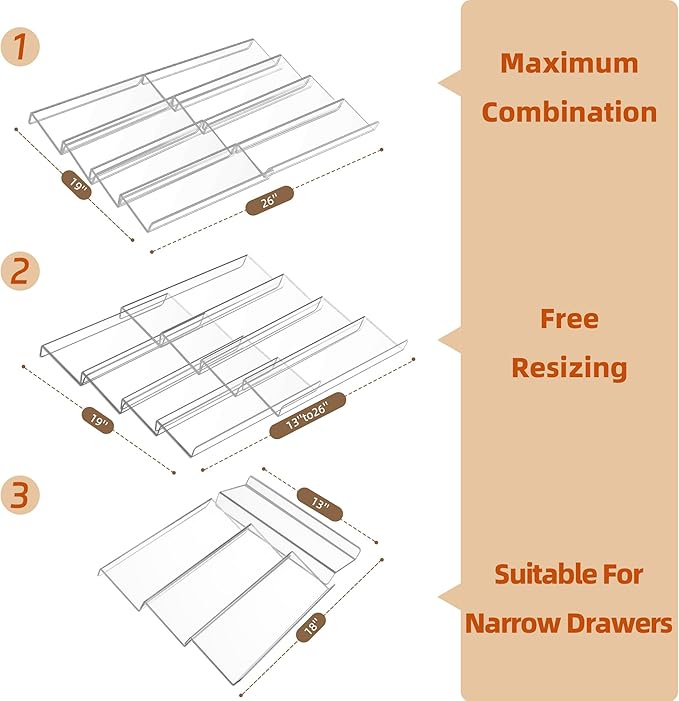Goabroa Expandable Spice Organizer, 8 Pack 4 Tier Clear Spice Rack, 13" to 26" Wide, Kitchen Spice Organization for Drawer/Countertop