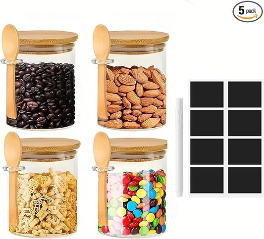 4-Pack 17oz Glass Jars for Overnight Oats, Chia Pudding & Meal Prep – Airtight Containers with Bamboo Lids & Spoon, Includes Labels