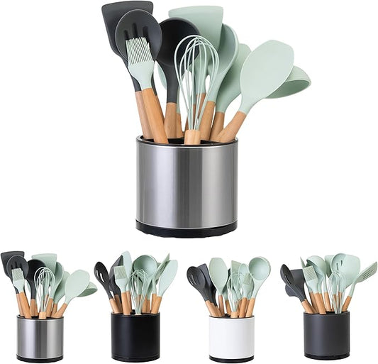 Utensil Holder,Kitchen Utensil Holder For Counter,Rotating Silverware Organizer Cooking Flatware Spoon Spatula Tool Cutlery Container Stainless Steel Caddy