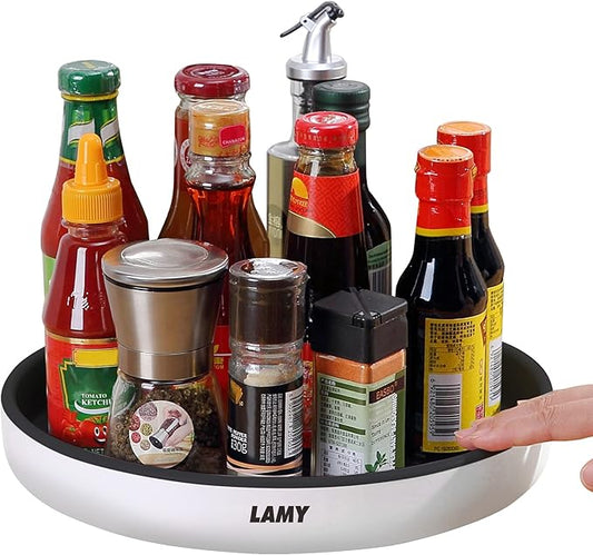 LAMY Lazy Susan Organizer, 10-Inch Lazy Susan Turntable for Cabinet, Refrigerator, Dining Table and Table top - Versatile Organizers and Storage Solution for Kitchen, Pantry, and Bathroom - Black