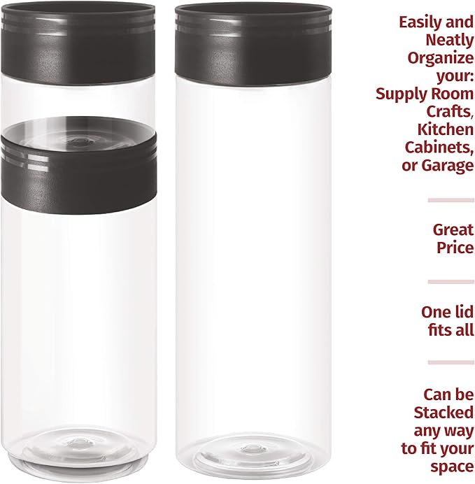 Plastic Jars with Lids – Set of 6 Clear Plastic containers– Space Saving Stackable Plastic Canisters with Lids – 2 of 16, 34, 50 oz. Wide Mouth Plastic Jars for Food Storage, Spaghetti, Crafts BPA Fre
