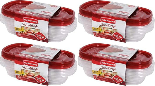 Rubbermaid Take Alongs Food Storage Container, 4-Cup Rectangle, Set of 12, (12 Pack), Red