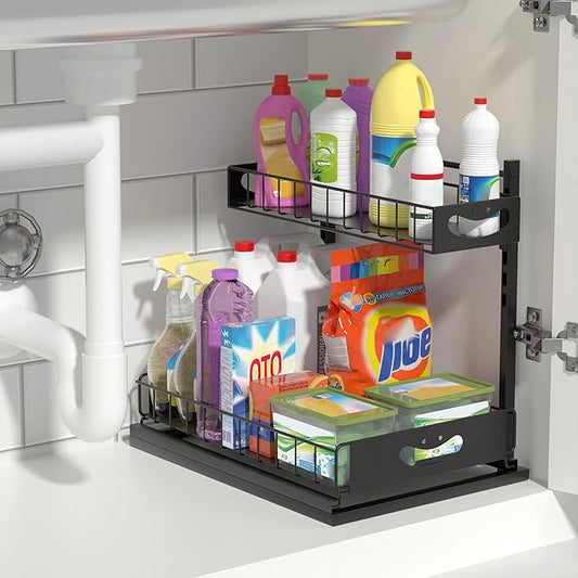 Under Sink Organizer with Pull-Out Drawers,Kitchen Storage Organization,Bathroom Organizers And Storage,Bathroom Shelves,Home Storage,Black
