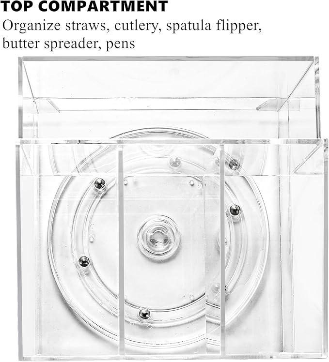 Swivel Utensil Holder, Acrylic Rotating Silverware Caddy Holder for Party, Countertop Flatware Caddy Cutlery Holder for Kitchen, Clear Napkin Holder Table Organizer Holds Fork, Spoon, Knife
