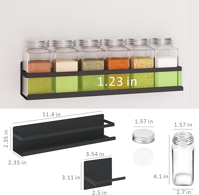 Magnetic Spice Rack with Jars Magnetic Spice Rack for Refrigerator 24 Spice Jars with Label Magnetic Shelves for Fridge 4 Pack Black