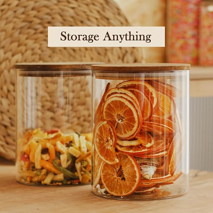 Labina Glass Storage Container Airtight Food Jars Kitchen Canister with Wood Lids, 94 Oz Wide Mouth Pantry Organization Glass Jar for Flour, Sugar, Cookie, Spagetti, Nuts and Candy (2 Pack)