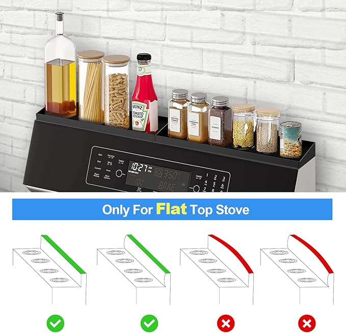 30" Magnetic Stove Top Shelf Spice Rack,2 Pack 15" kitchen Seasoning Organizers Storage Gadgets Spice Rack Over The Stove Shelf Metal,Only For Flat Top Stove (Black)
