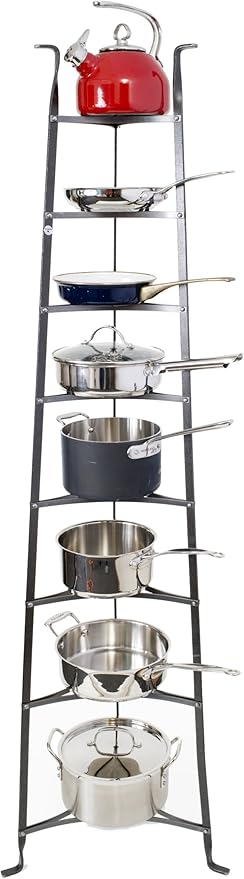 Enclume 8-Tier Cookware Stand, Free Standing Pot Rack, Hammered Steel ( Unassembled)