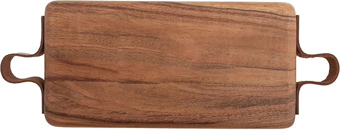 Karma Acacia Silverware Leather Handles Wooden Napkin and Utensil Caddy, One size, Brown