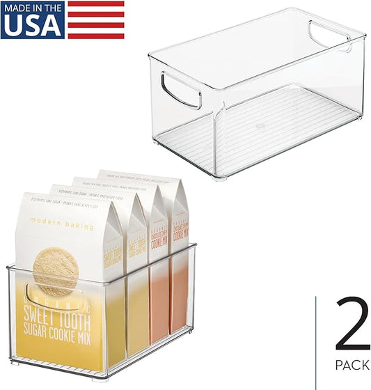iDesign Plastic Stackable Pantry Bin - Organizer Bin with Handles for Cabinets or Fridge - Set of 2 - Clear