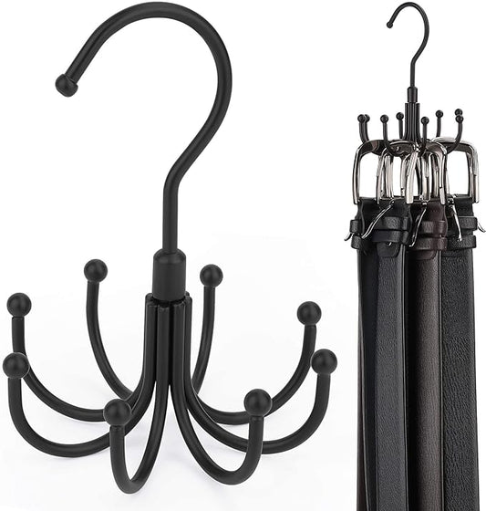ZEDODIER Belt Hanger, 4 Pack Rotatable Belt Rack Closet Accessories Organizer, Maximum 24 Storage Capacity, Hanging Holder Storage Hook for Belt, Bra, Tank Top, Tie, Scarf, Purse, Black