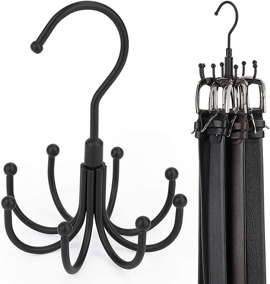 ZEDODIER Belt Hanger, Rotatable Belt Rack Closet Accessories Organizer, Maximum 24 Storage Capacity, Hanging Holder Storage Hook for Belt, Bra, Tank Top, Tie, Scarf, Purse, Black