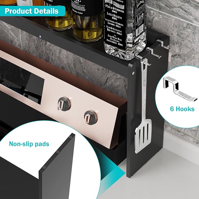 NKM 32.5inch bamboo spice rack,stove top shelf,over the stove shelf for back of stove,kitchen counter shelf for spice organization