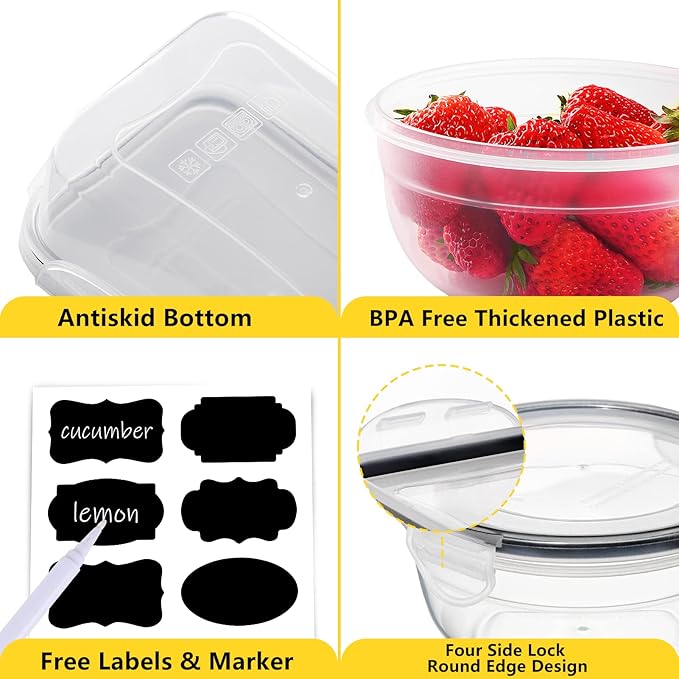 34 PCS Food Storage Containers Set with Airtight Lids (17 Lids &17 Containers) - BPA-Free Plastic Food Container for Kitchen Storage Organization, Fruit Meal-prep Containers with Labels & Marker