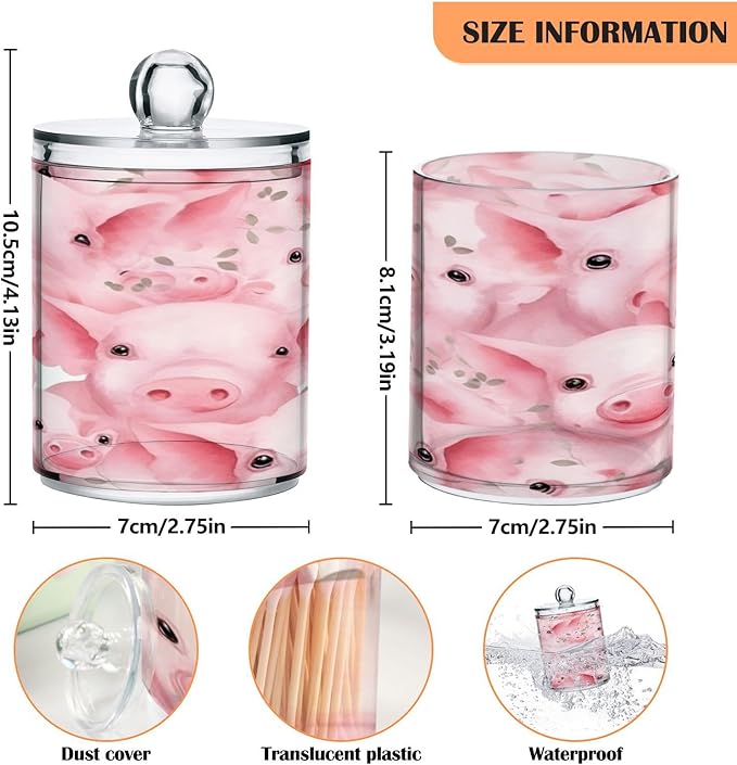 Pink Pig 2PC Airtight Transparent Plastic Storage Jar, Food Storage Container Glass, Can Store Candy, Salt, Coffee Beans, With lid, Easy To Use