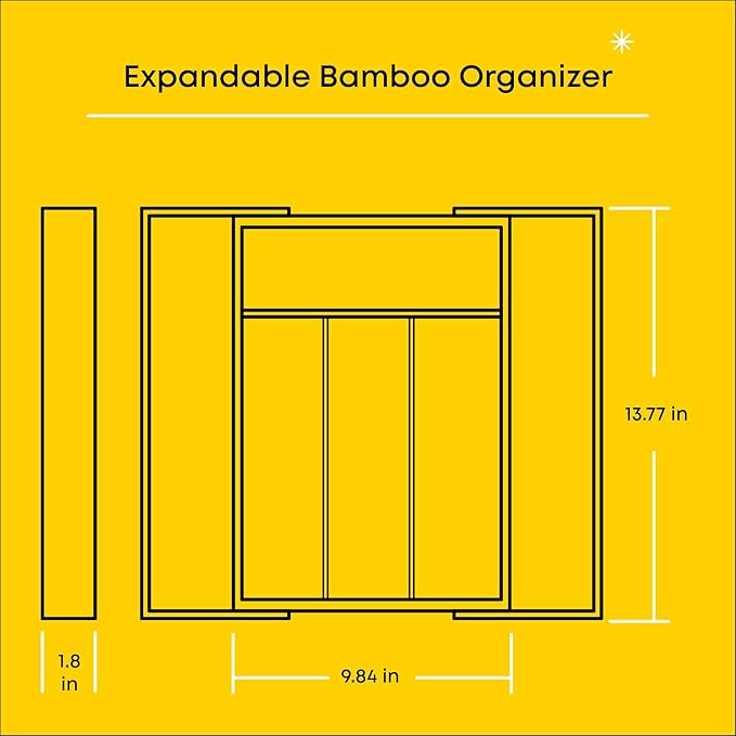 JoyJolt Bamboo Expandable Drawer Organizer for Kitchen Utensils, Adjustable Cutlery Tray, Bamboo Drawer Dividers Organizer for Silverware, Flatware, Knives in Kitchen, Bedroom (4-6 Slots)