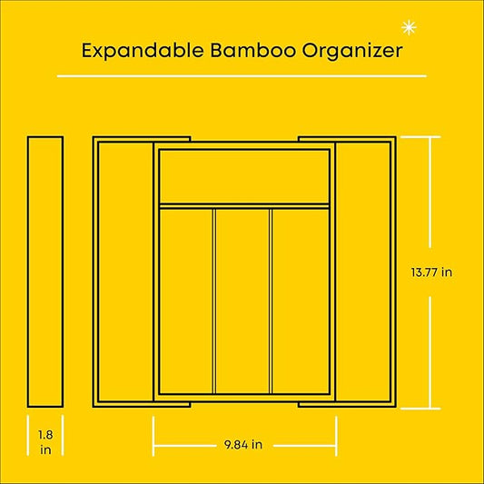 JoyJolt Bamboo Expandable Drawer Organizer for Kitchen Utensils, Adjustable Cutlery Tray, Bamboo Drawer Dividers Organizer for Silverware, Flatware, Knives in Kitchen, Bedroom (4-6 Slots)