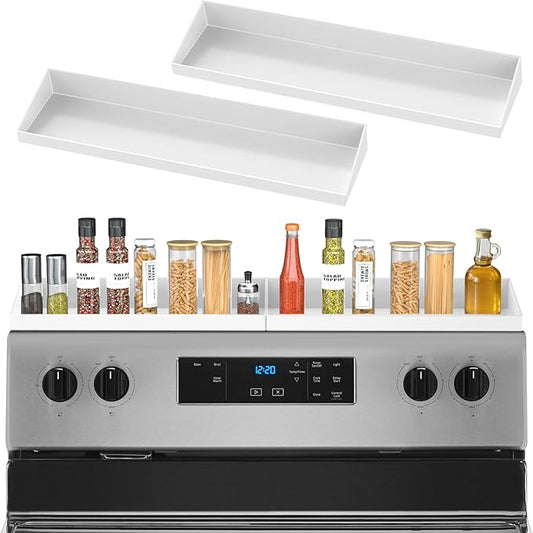 30" Magnetic Stove Top Shelf Spice Rack,2 Pack 15" Kitchen Seasoning Organizers Storage Gadgets Spice Rack Over The Stove Shelf Metal, Only for Flat Top Stove(White)