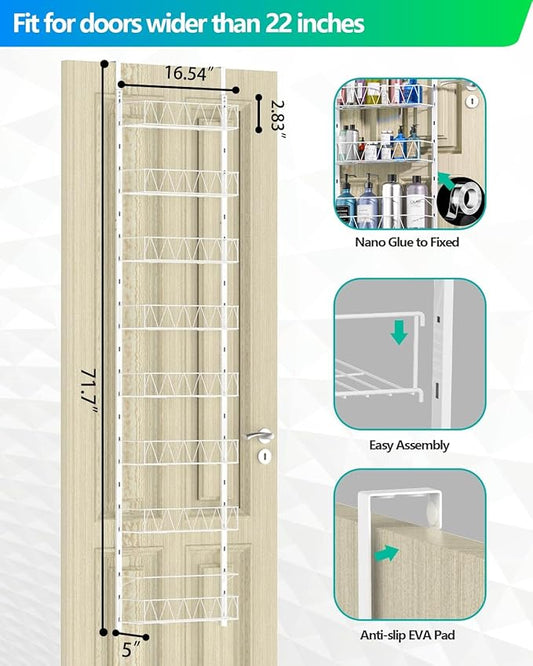 Over The Door Pantry Organizer, Kitchen Organizers and Storage - 8-Tier Pantry Organizers and Storage, Over The Door Organizer for Laundry Bathroom Organization, Spice Racks for Pantry