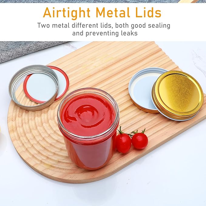 Wide Mouth Mason Jars,Canning Jars with Lids,Clear Glass Pint Jars 16oz with Sticker and Spoon for Canning, Fermenting, Jam, Honey, Wedding Favors, Sauces, DIY,Snacks, Candies and More(4pack)
